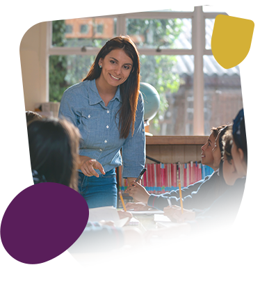 Female teacher in class with students